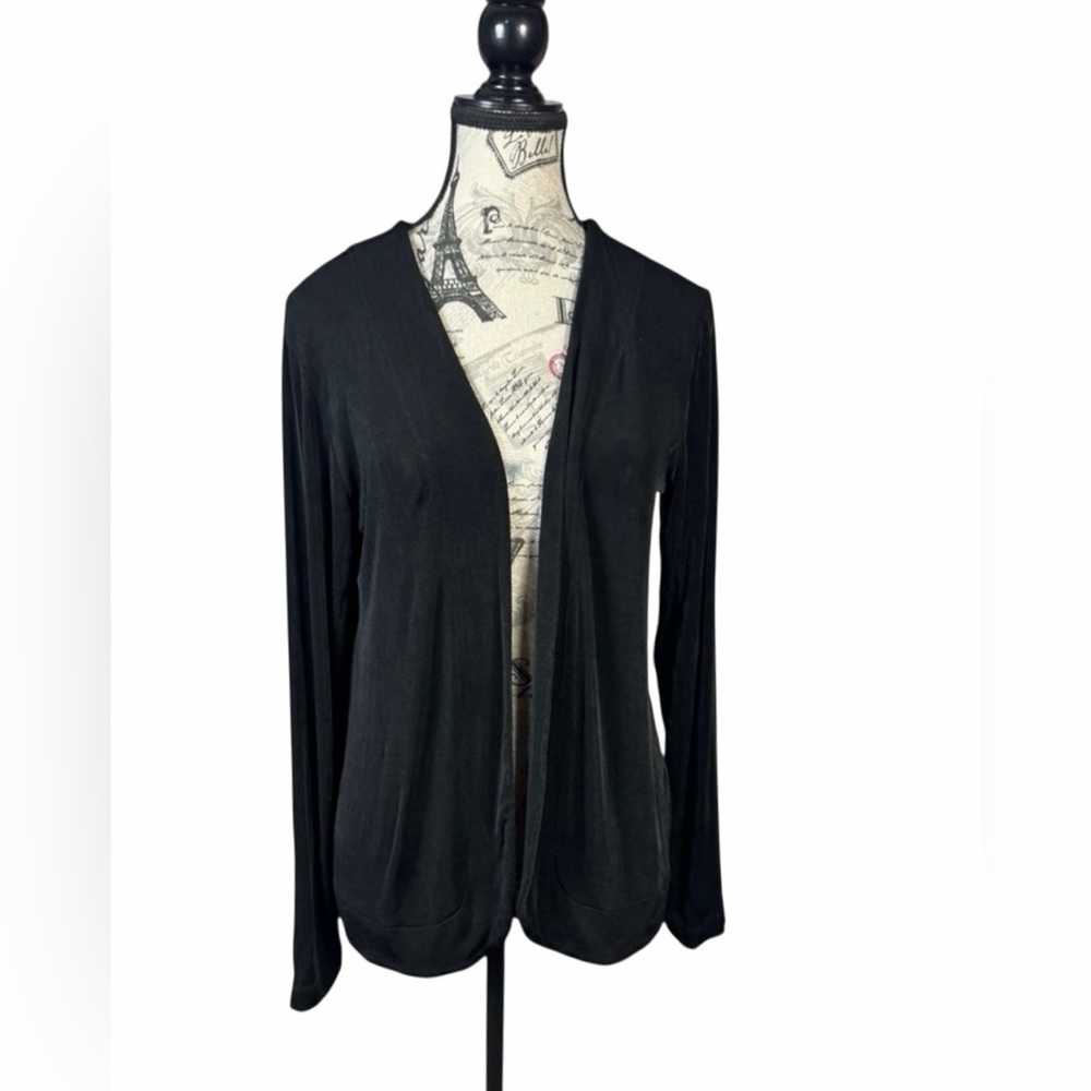 Chico's Stylish Classic Black Open Front Cardigan Size 1 (Medium)